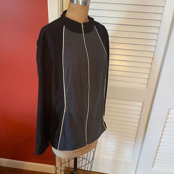 WEEKENDS BY CHICO’S | black & blue zippered athletic jacket size 3 or L - Picture 2 of 5